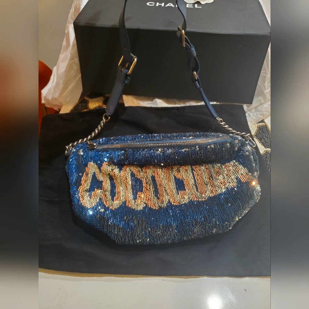 **SOLD** Chanel Coco Cuba Waist Bag Sequins and Quilted Lambskin Blue